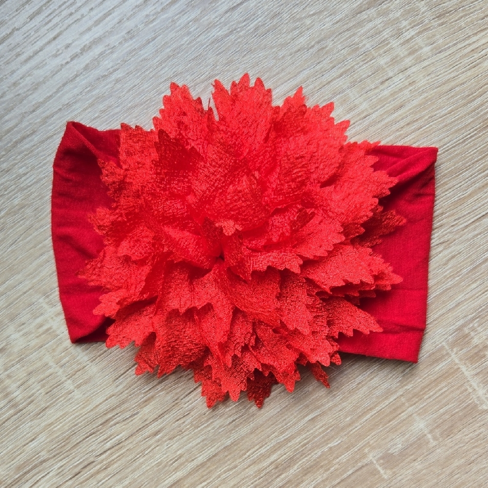 Baby Girl Red Oversized Floral Headband Strerchy Nylon Photo Shoot Accessory